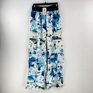 Zumba Womens L Parachute Cargo Dance‎ Pants Marvelous Marble Blue Snap Up NEW